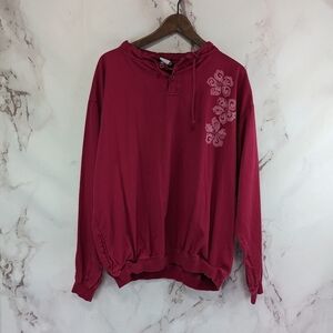 Crazy Shirts Hawaii Top Womens Large Pink Long Sleeve Pullover V Tee T Floral